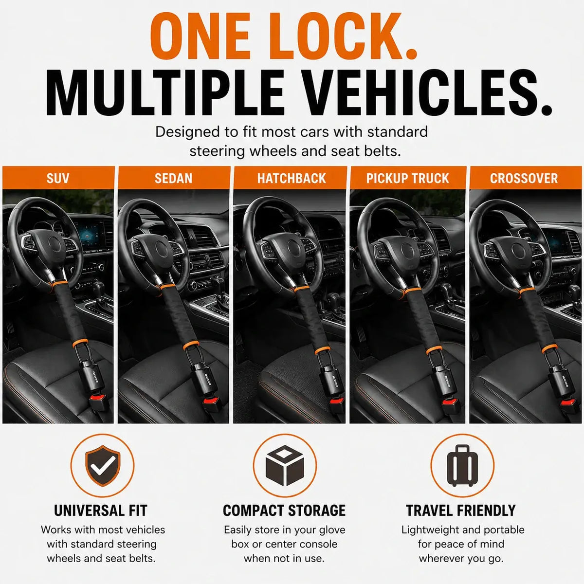 Car Seat Belt Steering Wheel Anti-Theft Locking Device