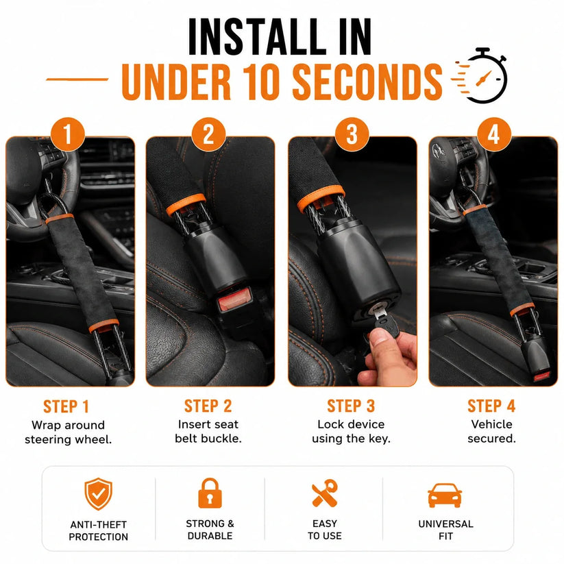 Car Seat Belt Steering Wheel Anti-Theft Locking Device