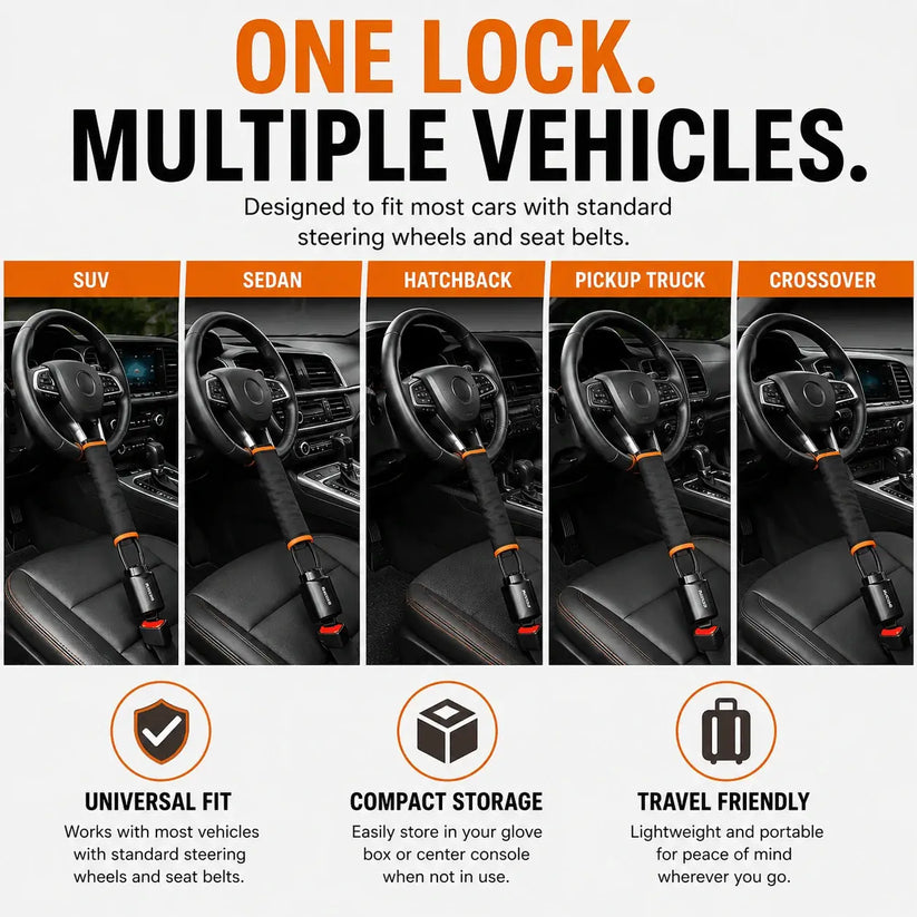Car Seat Belt Steering Wheel Anti-Theft Locking Device