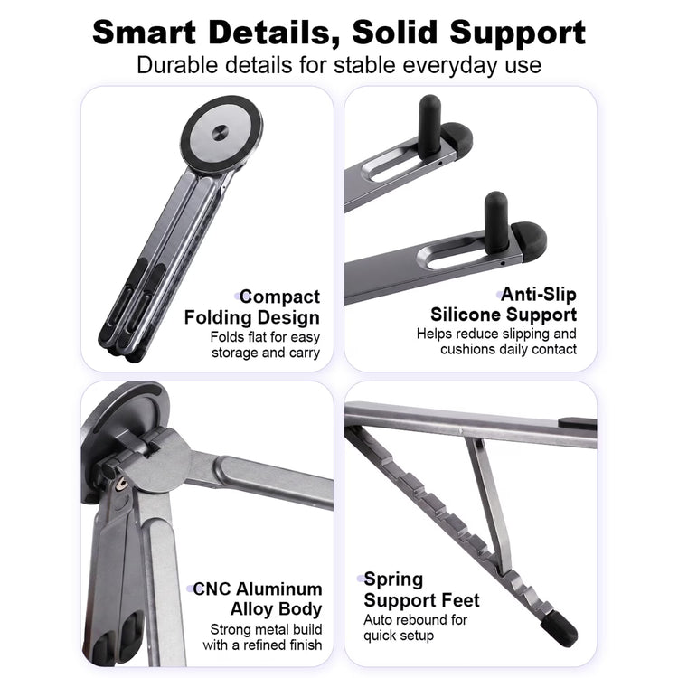 4-in-1 Foldable Laptop Stand, 8-Level Adjustable Riser, Magnetic Phone Holder for Desk, Home Office And Travel