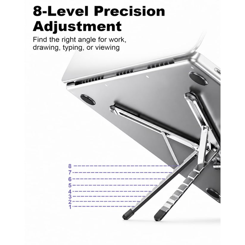 4-in-1 Foldable Laptop Stand, 8-Level Adjustable Riser, Magnetic Phone Holder for Desk, Home Office And Travel