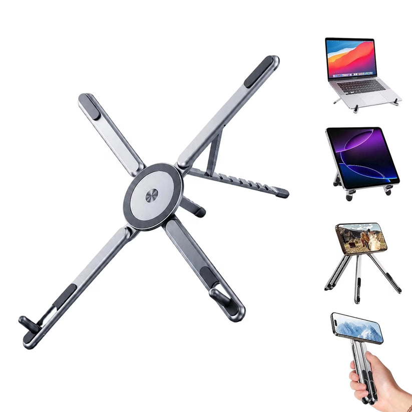 4-in-1 Foldable Laptop Stand, 8-Level Adjustable Riser, Magnetic Phone Holder for Desk, Home Office And Travel