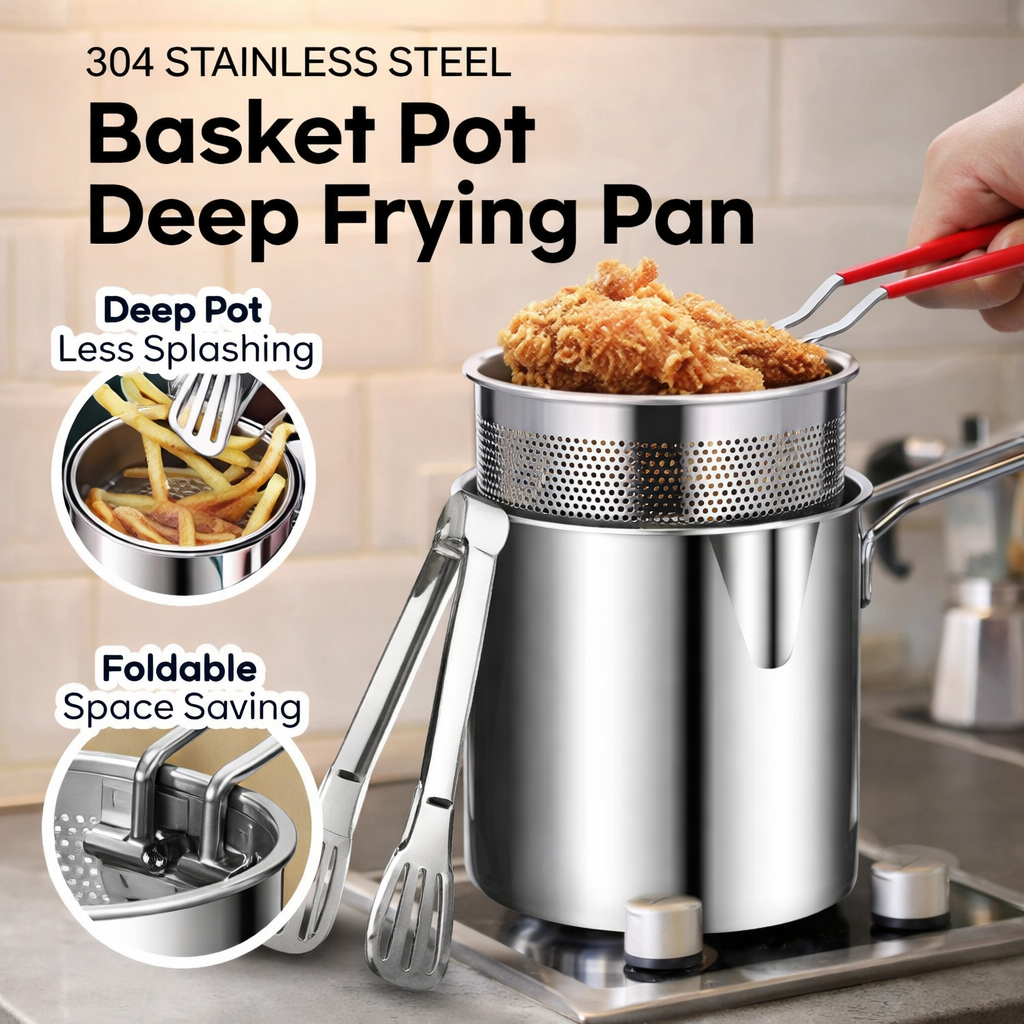 Stainless Steel Deep Fry Pot with Strainer Basket