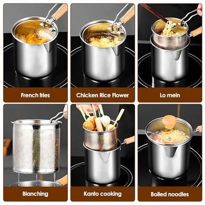 Stainless Steel Deep Fry Pot with Strainer Basket