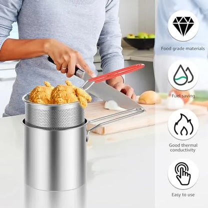 Stainless Steel Deep Fry Pot with Strainer Basket