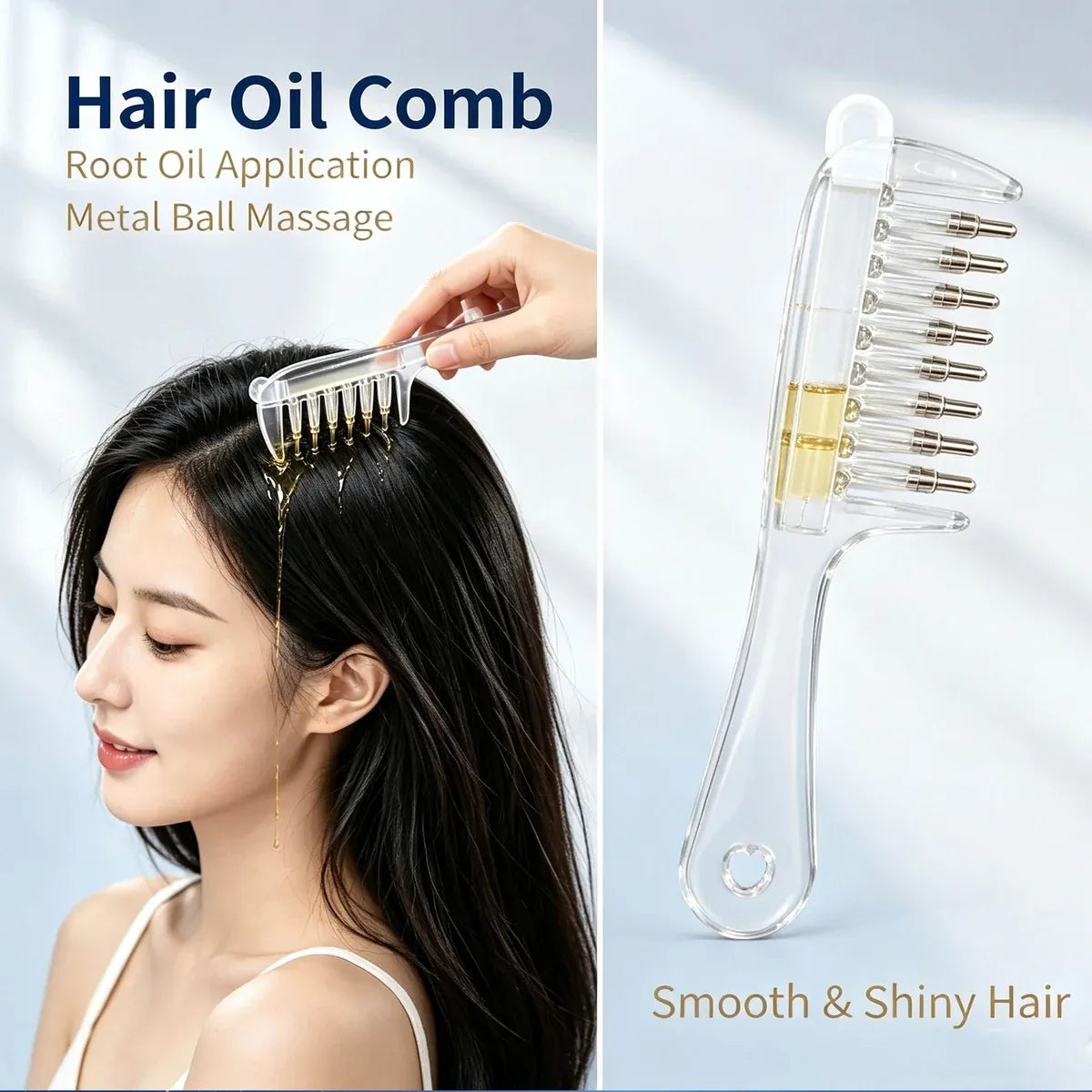 2-in-1 Hair Oil Applicator Comb with Roller Ball