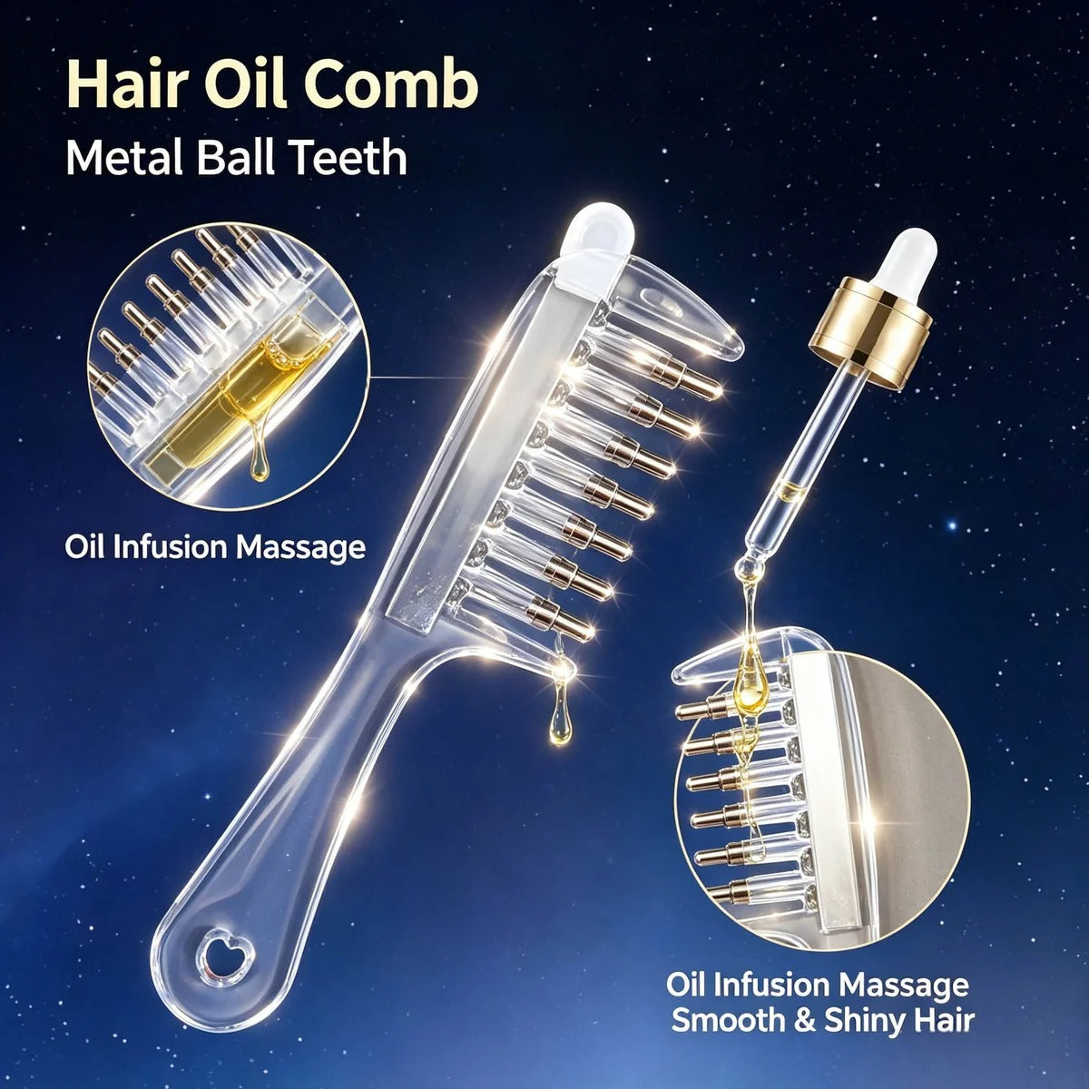 2-in-1 Hair Oil Applicator Comb with Roller Ball