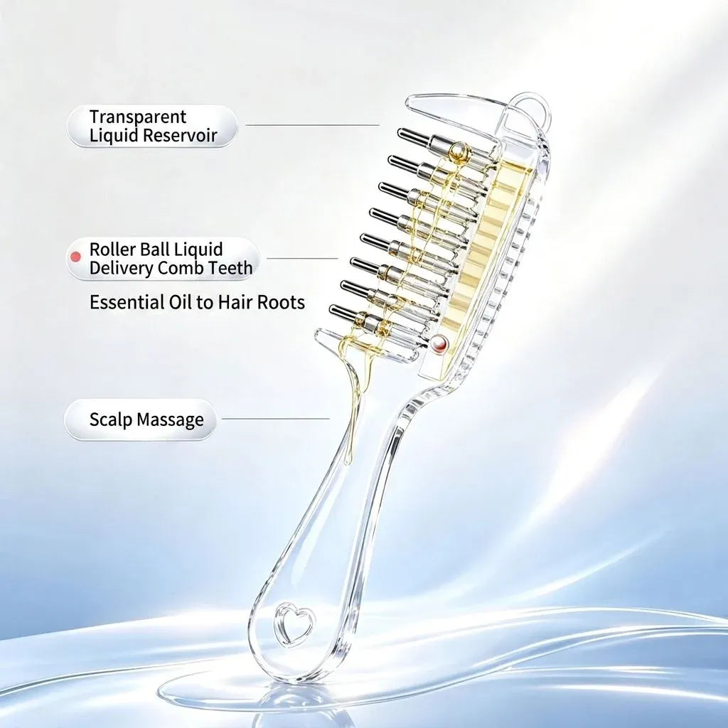 2-in-1 Hair Oil Applicator Comb with Roller Ball